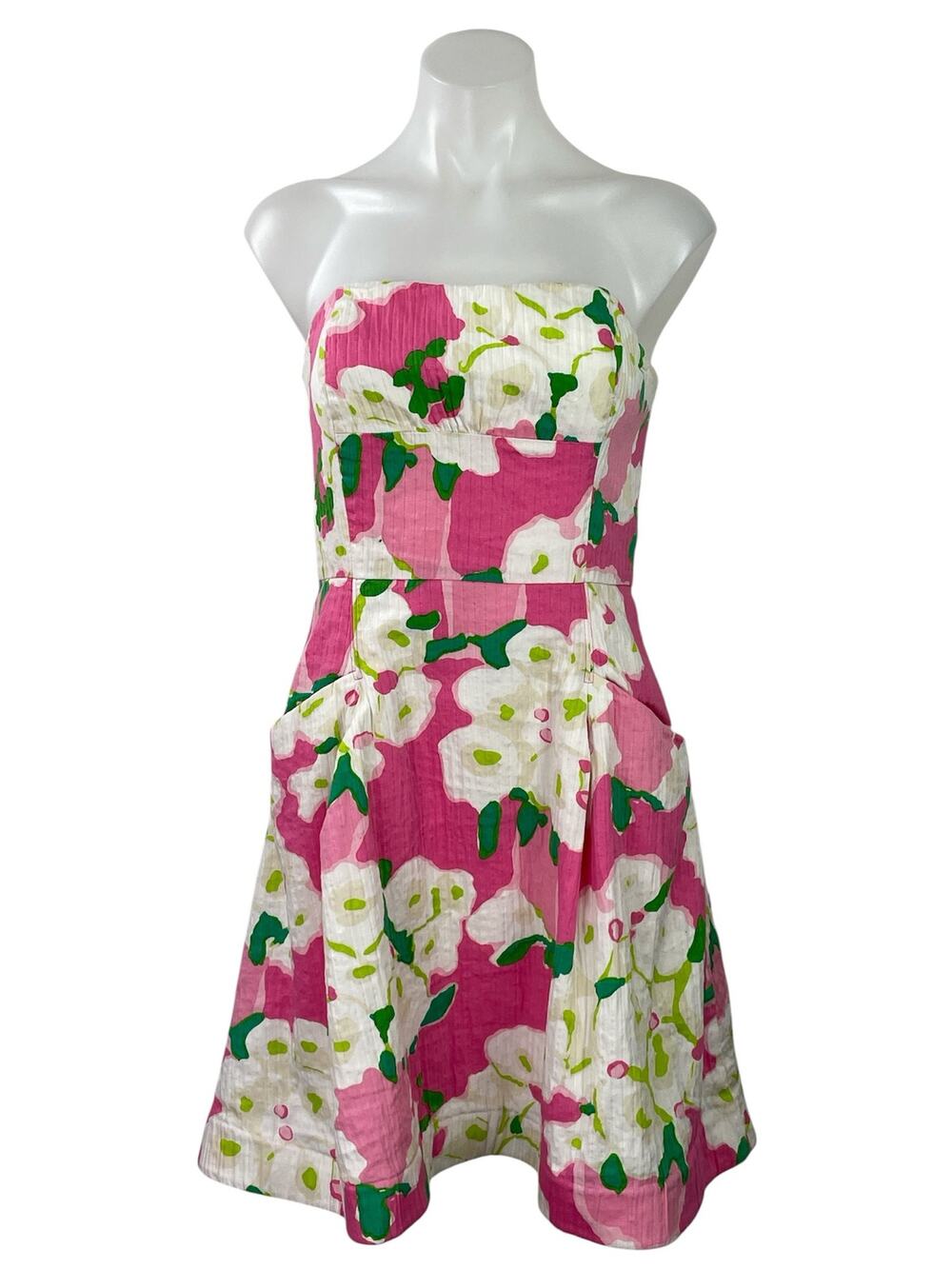 Lilly Pulitzer Pink Floral Strapless Tube Bandeau Fit & Flare Mini Dress Size 8